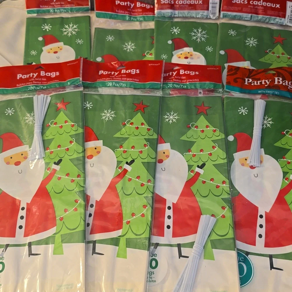 Festive Santa and Tree Party Bags Use As Poly Bags To Wrap Items In Boxes New